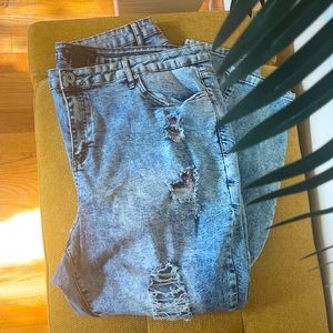 FTF Acid Wash Distressed Pink Sequin Jeans